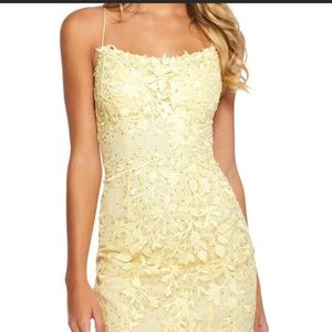 NWT Sherri Hill Yellow Floral Lace Long Fitted Prom Dress Style 52338, size 8